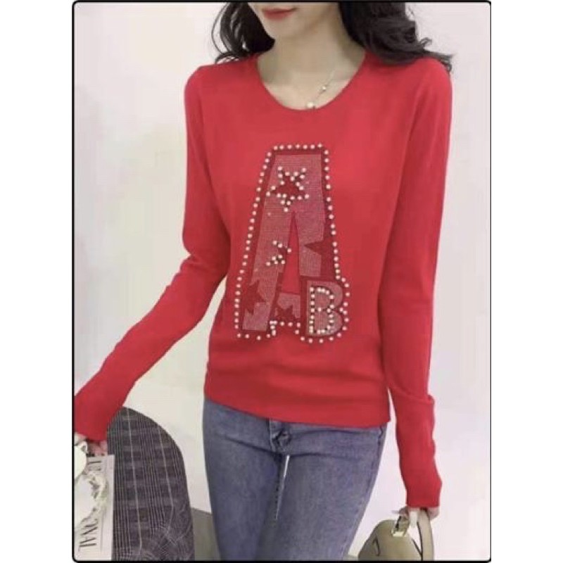 Knitted Tops for Women with Rhinestone and Bead Application Import ( Atasan rajut lengan panjang )