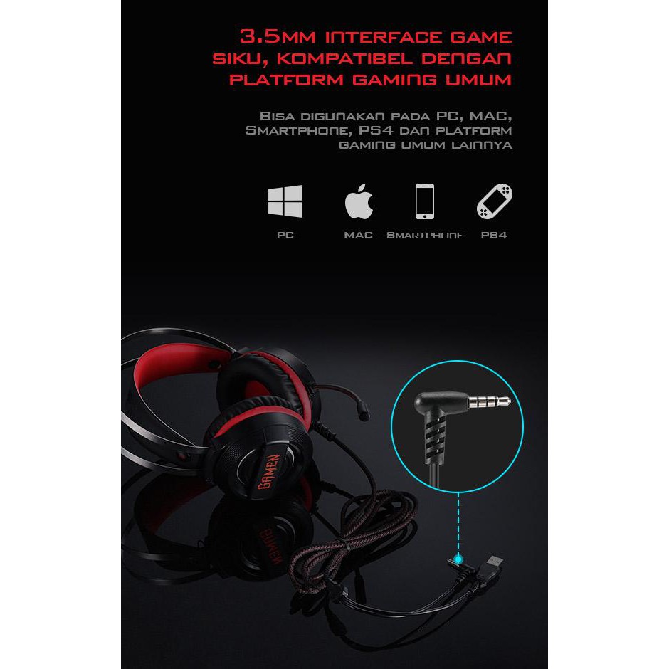 Headphone Bando GAMEN GH110 7 Color Breathing Lights Gaming Headset LED Lighting