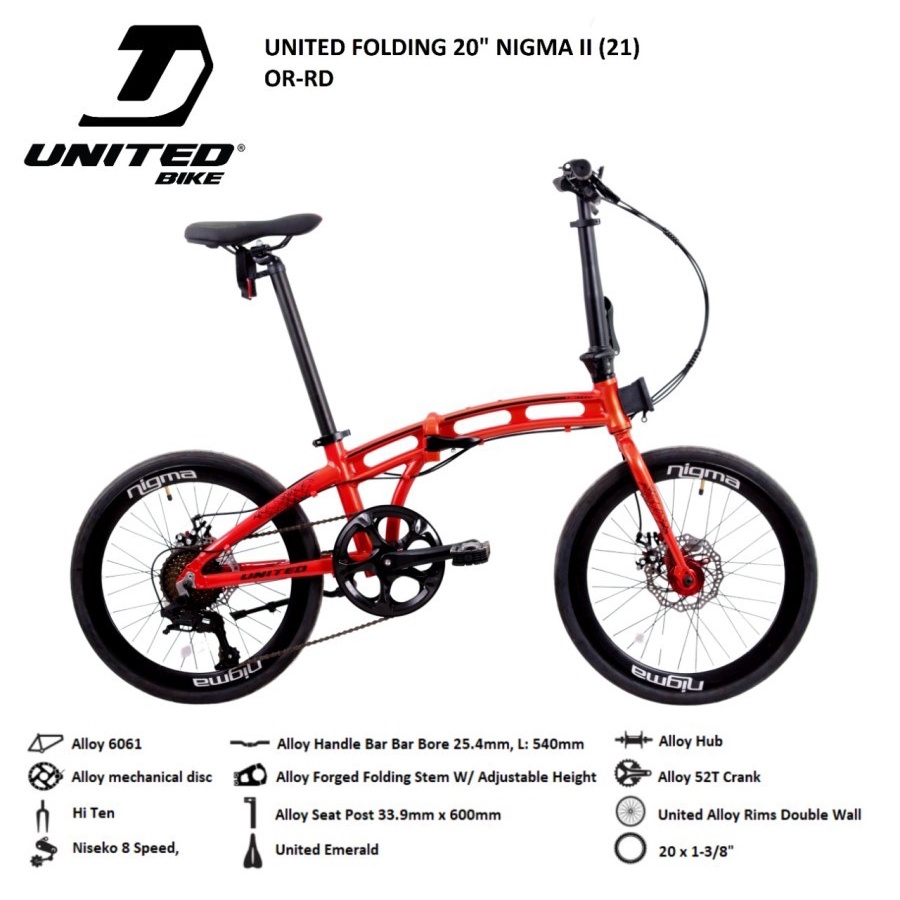 SEPEDA LIPAT FOLDING Bike UNITED NIGMA II 20  Inch 8 SPEED SNI Garansi-1