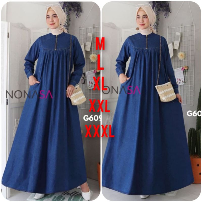 bisa cod/Ambi dress jeans kekinian 2021/dress jeans import/dress jumbo/dress terlaris 2021/Ambi c609