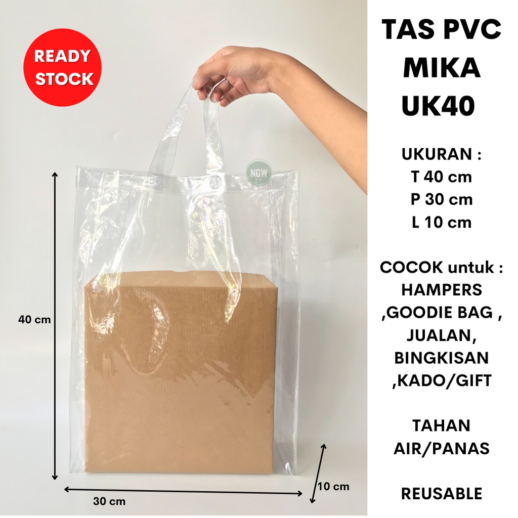 Tas pvc mika 40 x 30 x 10 hampers goodie bag ready stock transparant model tote bag