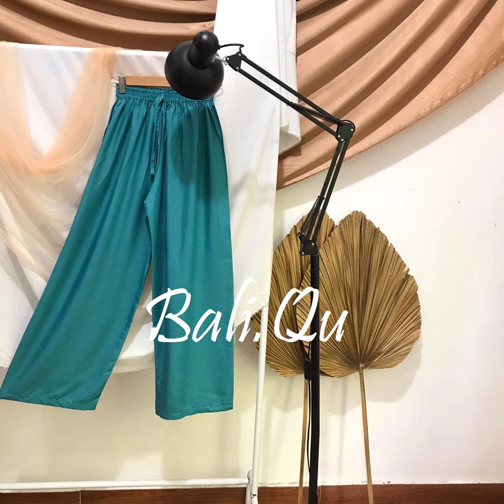 Basic Kulot Panjang Rayon Motif Bali-BIRU TOSCA