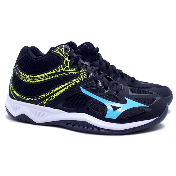 Sepatu Volley Mizuno Thunder Blade 2 Mid - Black/Blue Atoll/Flash