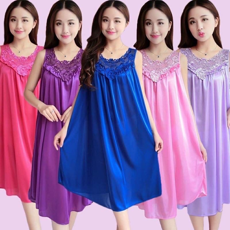 ✅𝐅𝐎𝐈𝐒𝐒® Daster Satin Pakain Tidur Wanita Brokat Korea Terkini Motif Bunga Lace Import 1170