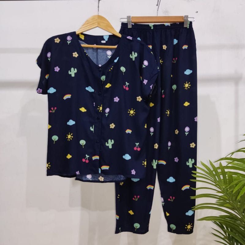 PIYAMA RAYON | PIYAMA VNECK | PIYAMA KEKINIAN | BAJU RUMAHAN-KCPD Z