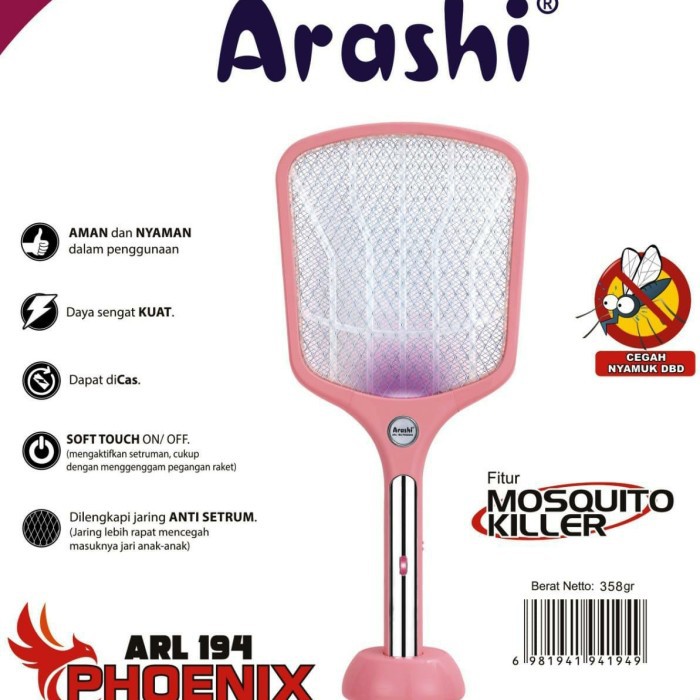 Raket Nyamuk Phoenix ARL 194 Rechargable with Mosquito Killer Mode