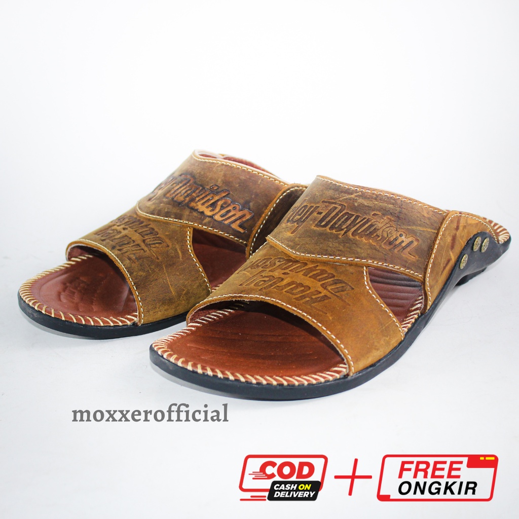 Sandal Kulit Asli Harley Davidson Full Up Sendal Kulit Asli Pria Sandal Slop Casual / Sendal Jepit Slide Selop Gosok