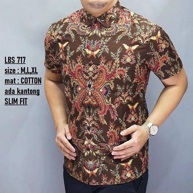 LBS 717 HEM KEMEJA BATIK PRIA SLIMFIT LENGAN PENDEK LUIGI BATANI