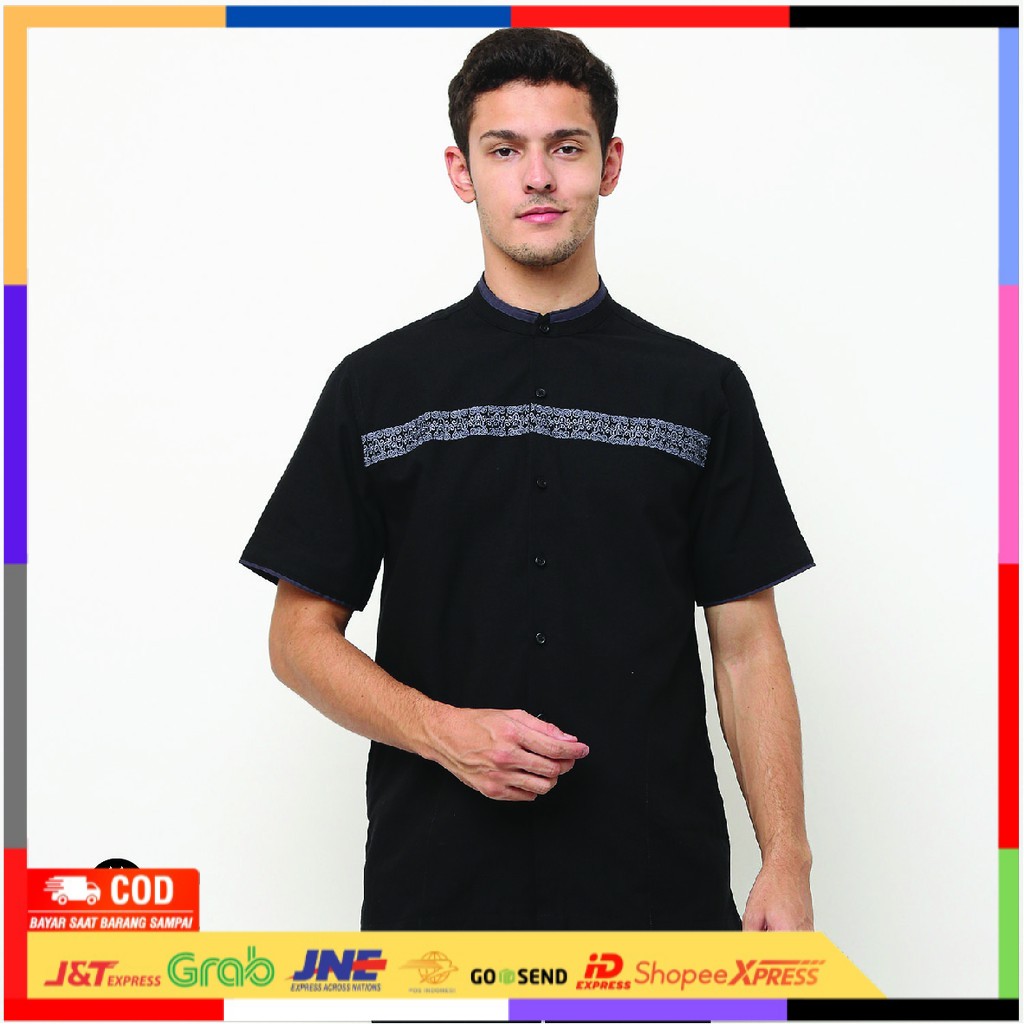 Baju Koko Lengan Pendek AMK KK Cross Stich S/s Hitam