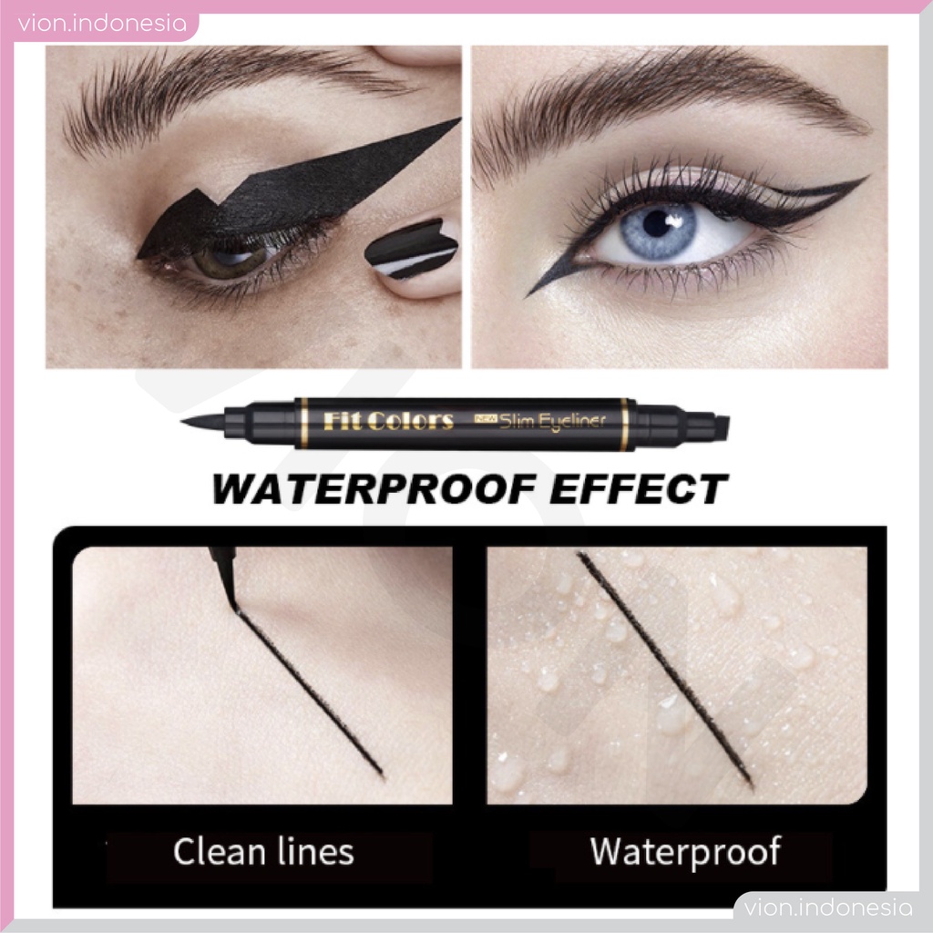 CMAADU FIT COLORS 2in1 Eyeliner Stamp Wing Eyeliner Liquid Waterproof Stamp Eyeliner 2 in 1 Eyeliner Spidol FC004