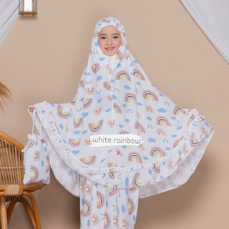 Mukena anak bahan rayon premium/mukena anak motif lucu renda pompom usia 2-12th