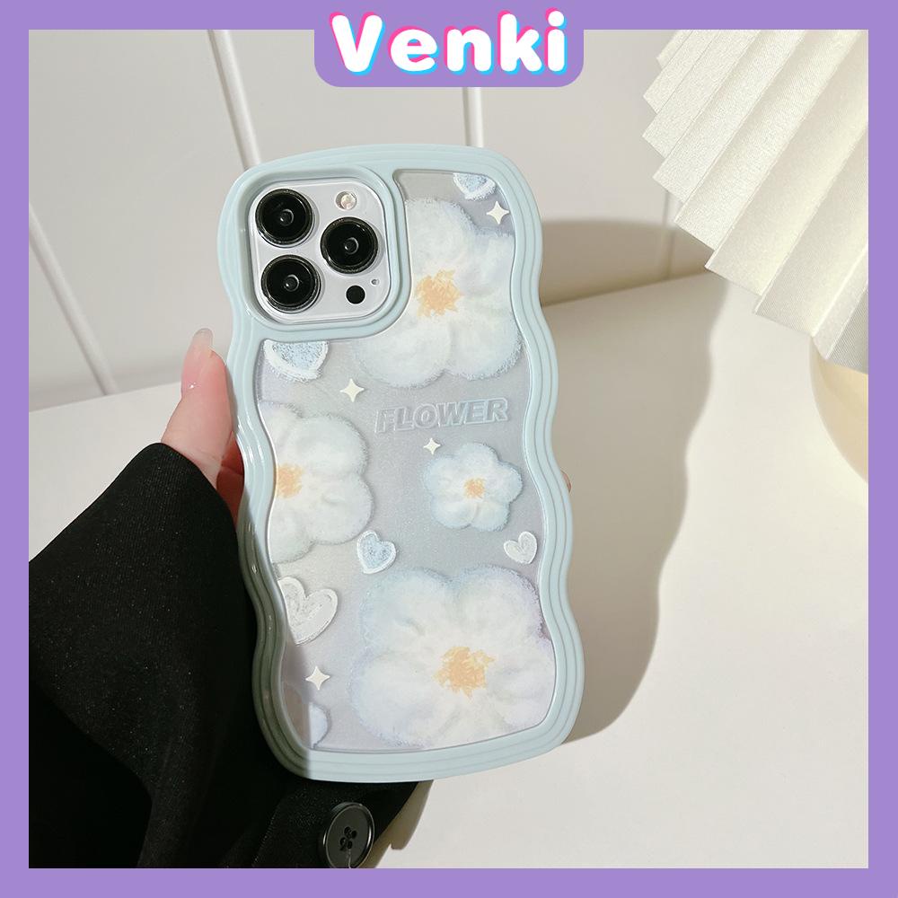 iPhone Case Candy Color Wave 2-in-1 Silicone Soft Case Airbag Shockproof Protection Camera Blue Flowers Compatible For iPhone 11 Pro Max 13 Pro Max 12 Pro Max 7Plus xr XS Max