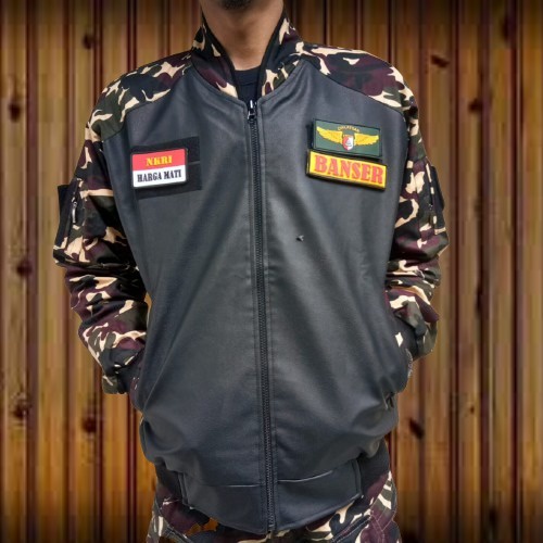 M-XXXL Eksklusif Jaket Bomber Banser Semi Kulit Kombinasi Twill Dan Oscar Teerbaru Full Atribut Trendy