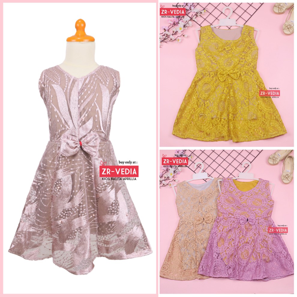 Dress Keira Uk Bayi - 8 Tahun / Dres Brukat Kensi Anak Perempuan Baju Baby Import Gaun Kondangan