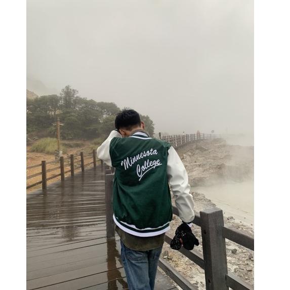 Jaket Baseball H&M Varsity jacket hnm Hijau Lengan Kulit Jacket Baseball "SPT. 110545"