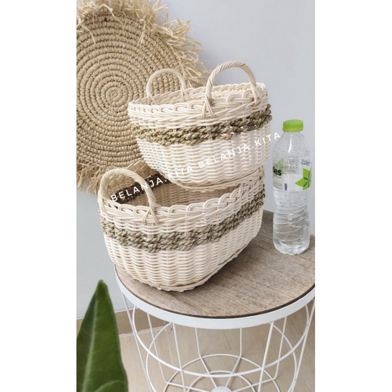 keranjang rotan seagrass set2/kotak hantaran/ keranjang rotan bowl kotak set2