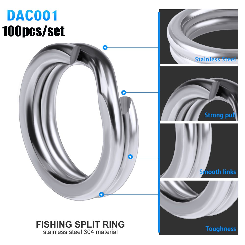 Top 100pcs Ring Konektor Umpan Pancing 3 # - 8 # Bahan Stainless Steel Tahan Lama