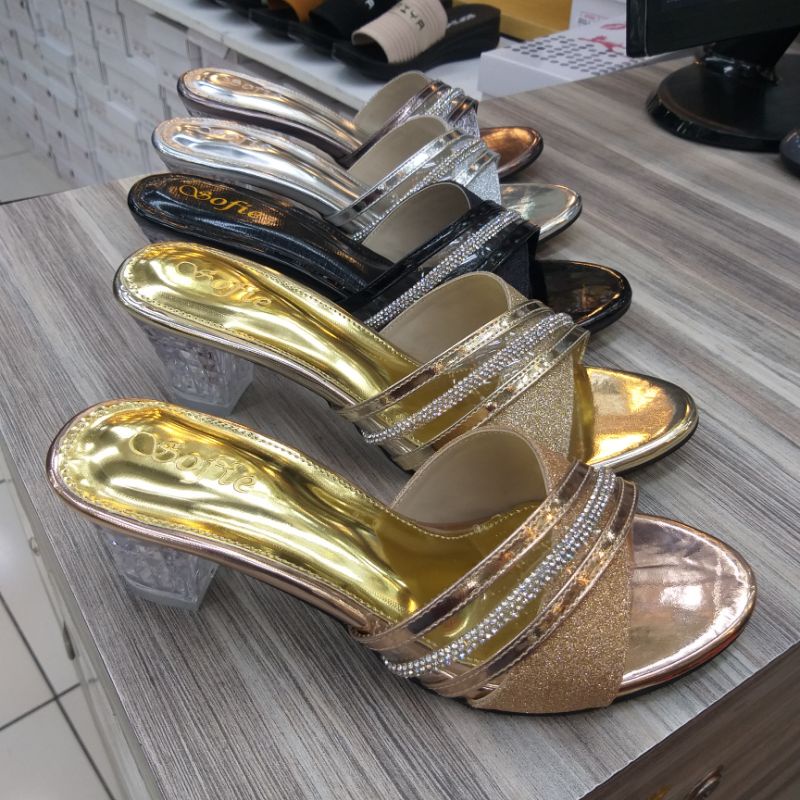 SENDAL HEEL KACA WANITA SWAROSKY PASIR 509