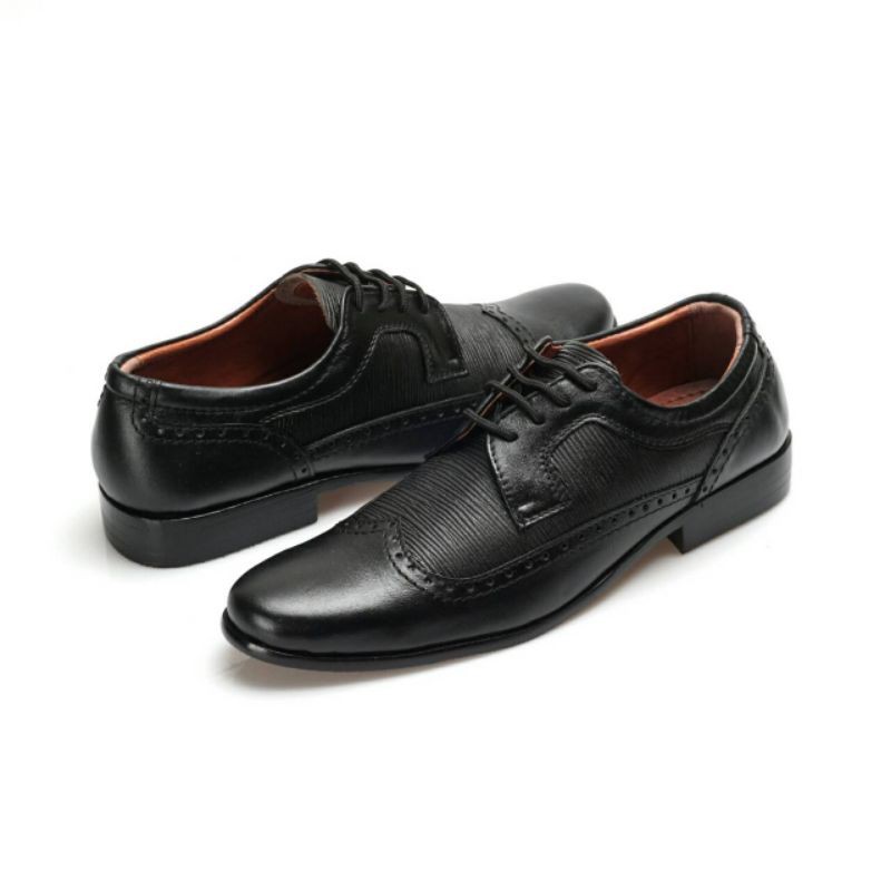 bungkusuku mokacine - Sepatu Pantofel Pria Hitam Formal Kerja Kantor Kulit Pu Oxford Slip On