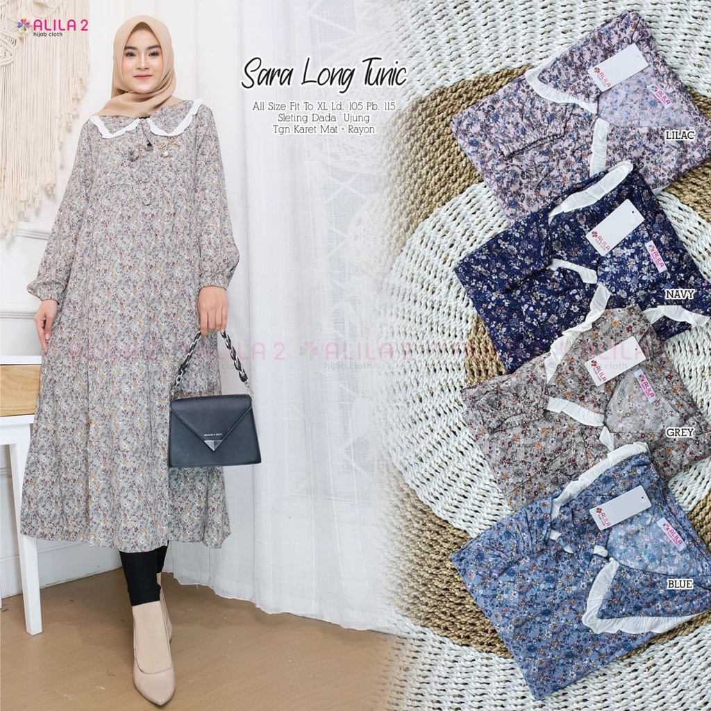 SARA LONG TUNIC BY ALILA TOP ATASAN KEMEJA TUNIK CASUAL MOTIF BUNGA CANTIK KEKINIAN BAHAN RAYON LD 1