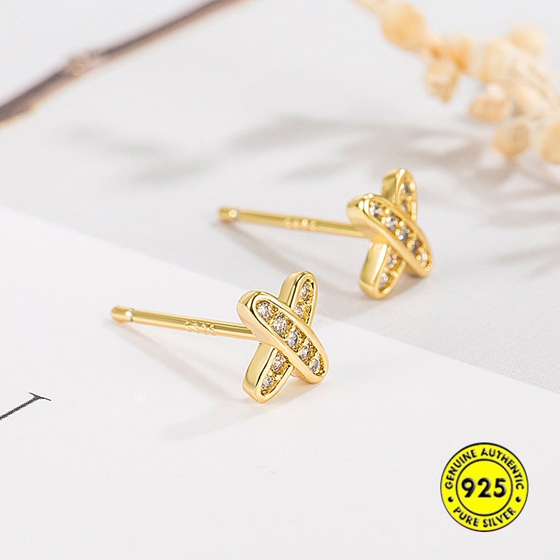 Anting Tusuk Bentuk Huruf X Hias Berlian Imitasi Untuk Wanita U1034