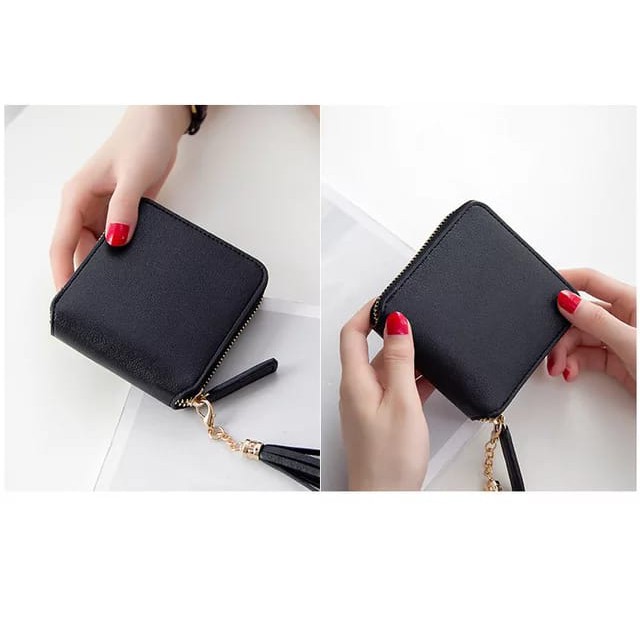 Dompet Mini Lipat Daun Wanita Bahan PU Kulit Pendek / Fashion Impor Dompet Square