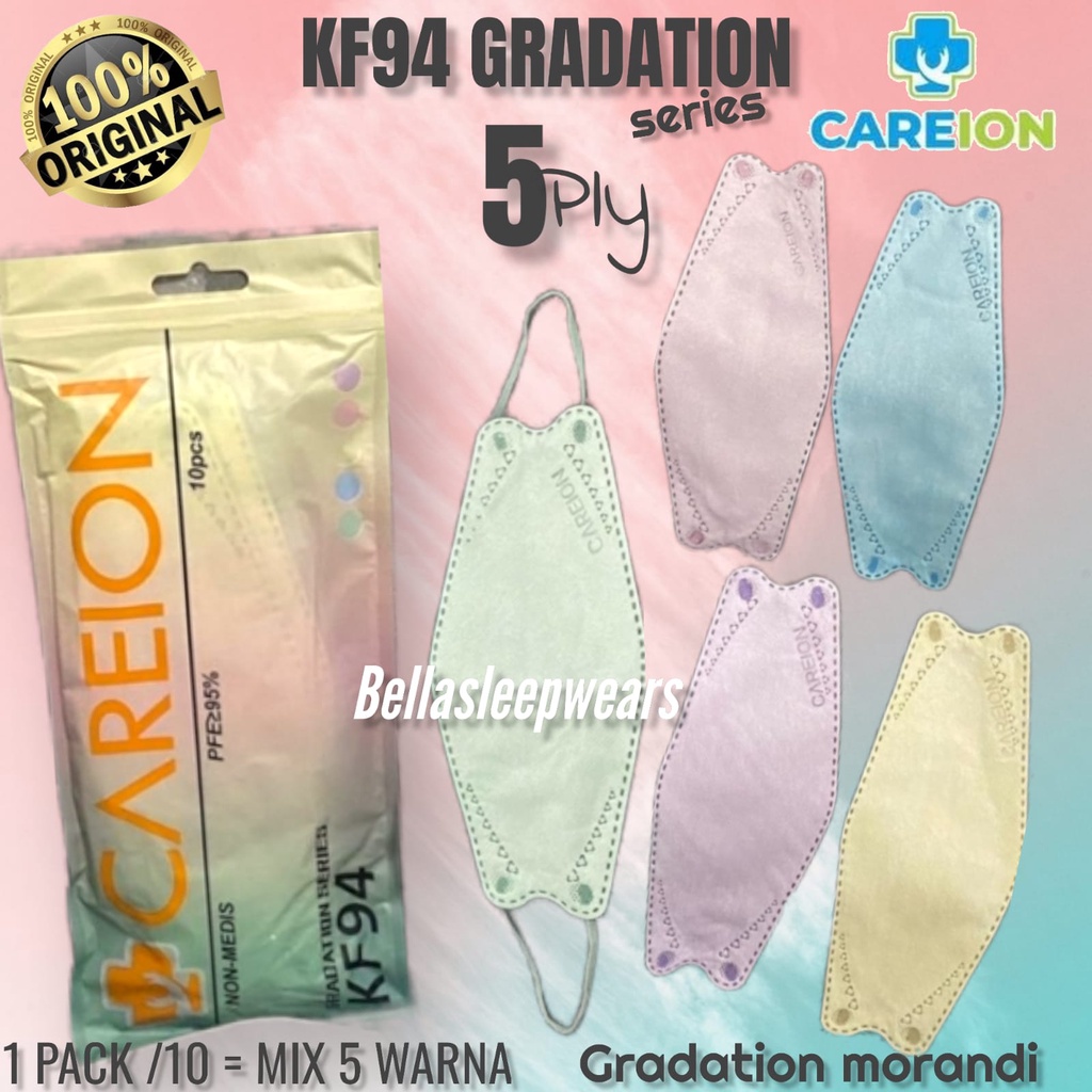 KF94 5PLY GRADATION MIX CAREION - MASKER KF94 GRADATION SHRIMPINK MORANDI / HIJAB CAREION 4 Ply isi 10 Pcs ORIGINAL