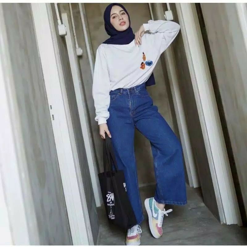 celana jeans wanita//celana panjang wanita// KULOT LIPAT#