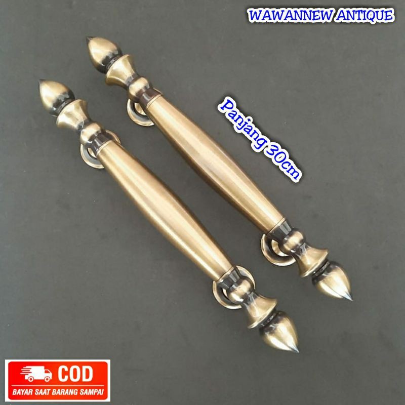 Handle Pintu / Gagang Pintu Rumah Pagar Kuningan Antik Motif Sawo 30cm