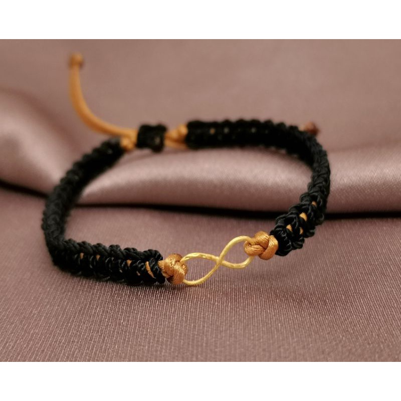 Gelang Charm Infinity Emas Kadar 8k 37.5% 375 &amp; Gelang Tali Serut (Kepang Serut / Plintir Serut)