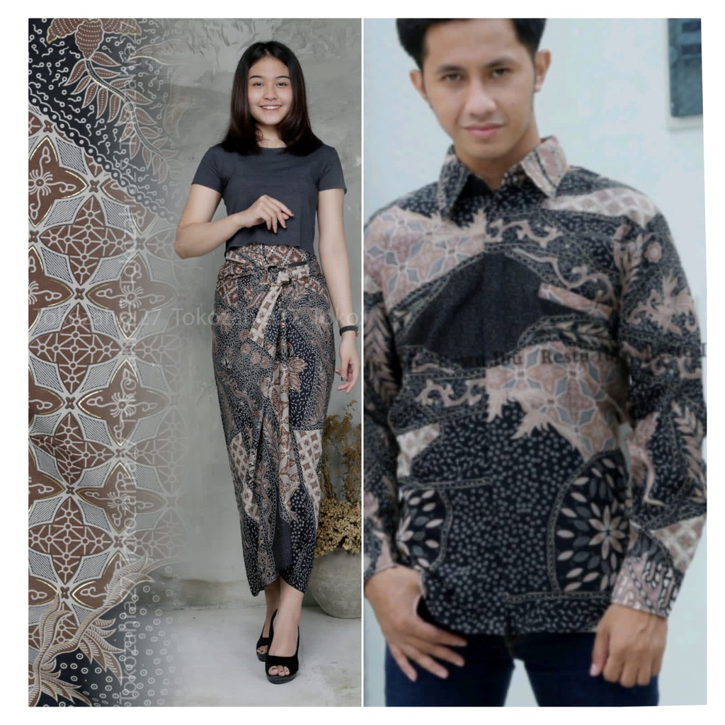 Couple Rok Lilit dan Kemeja Batik Panjang Premium