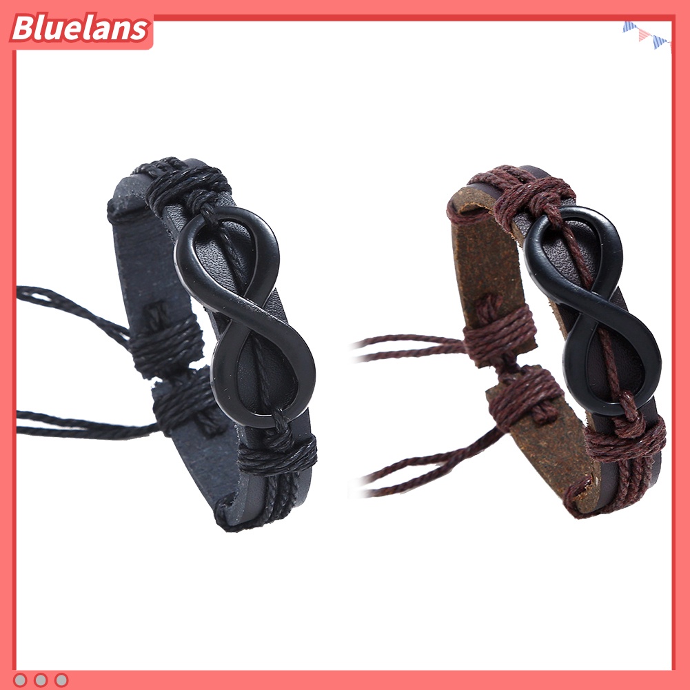 Bluelans Men Women 8-Shape Braided Rope Faux Leather Bracelet Wristband Couple Jewelry