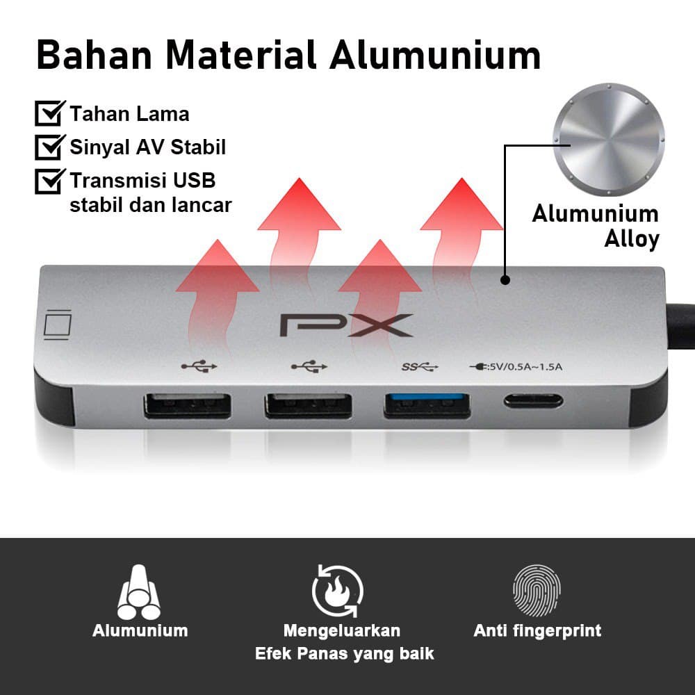 PX UCH05C 5 in 1 Type C to HDMI Hub Converter USB 3.0 4K HDMI - Garansi Resmi PX