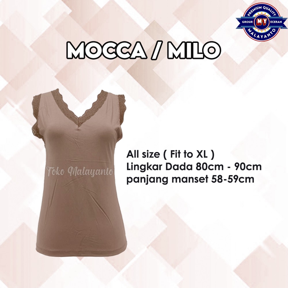 Tank Top Renda Kerah V Polos Warna Ukuran All size Ready Stok!!-Mocca