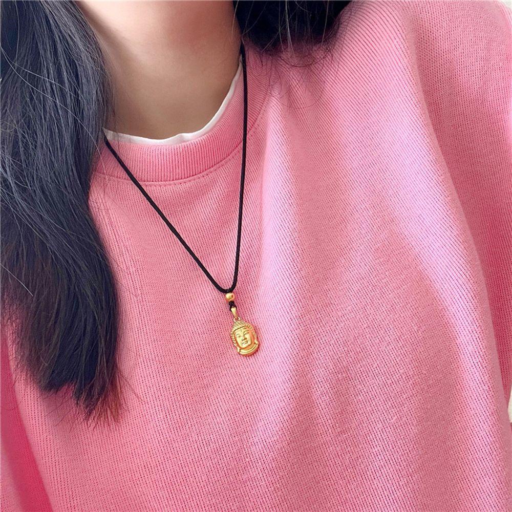 Mxbeauty Kalung Kepala Buddha Trendi Choker Hadiah Warna Emas Liontin Wanita Perempuan Rantai Klavikula