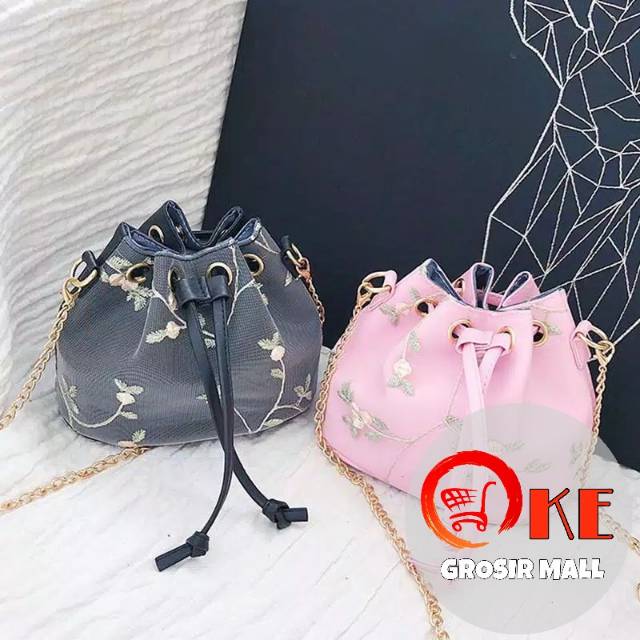 Tas Selempang Serut Motif Bordir 1219 / Tas Fashion Motif Bordir Import / Tas Batam Murah