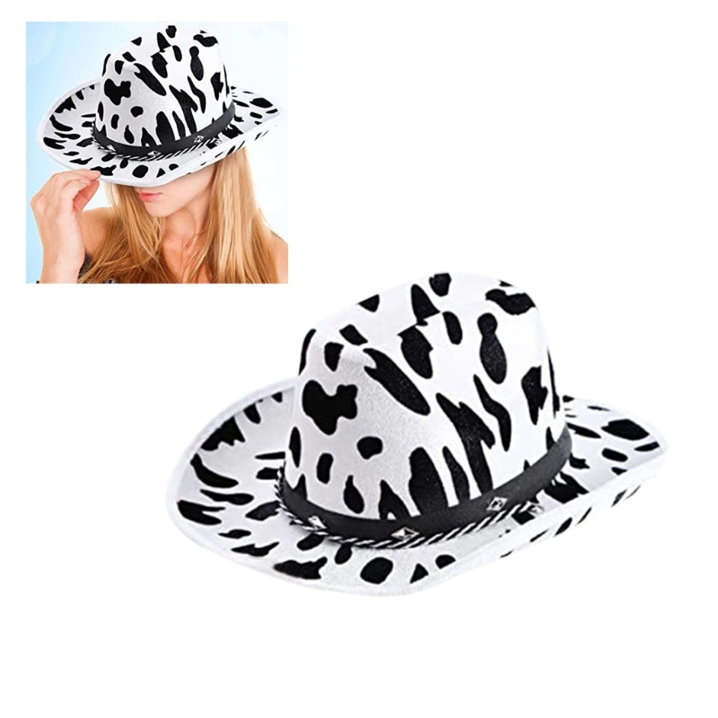 Topi Cowboy Wanita Motif Print Sapi Untuk Pesta Ulang Tahun