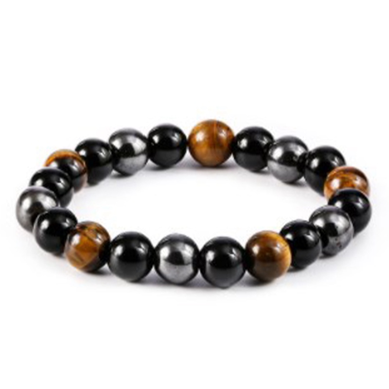 Gelang Manik-Manik Batu Obsidian Mata Harimau Hematite Warna Hitam Ukuran 8 / 10mm Untuk Pria Dan Wanita