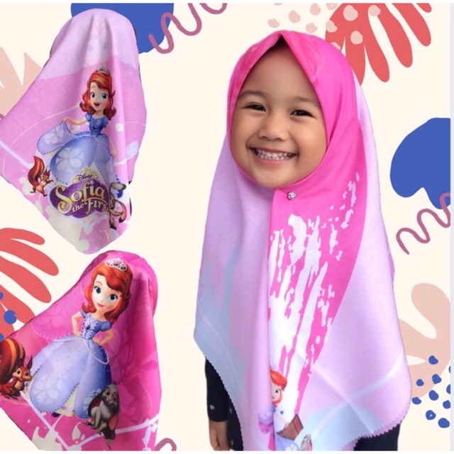 VOAL PRINTING MOTIF PRINCESS SHOFIYA / HIJAB ANAK KARAKTER KARTUN / JILBAB ANAK LUCU