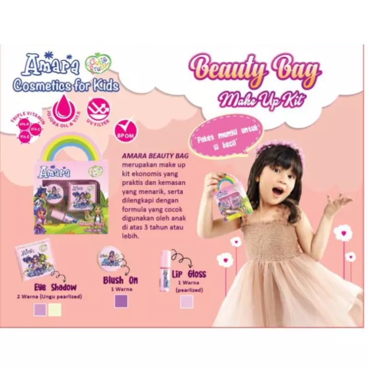 AMARA Beauty Bag Make Up Kit [Blush On, Eyeshadow 2 warna, Lipgloss] - 3pcs