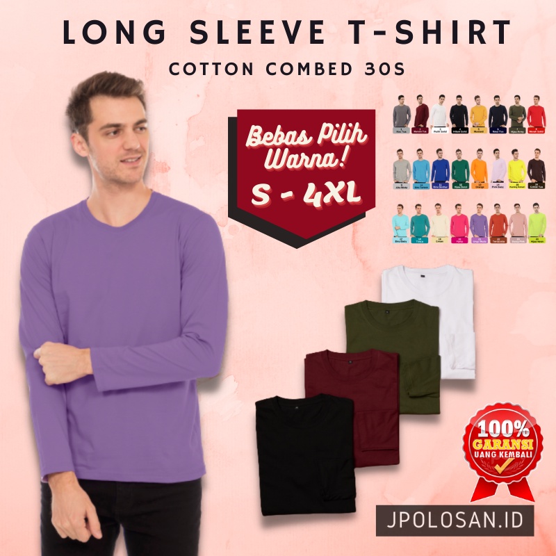 Kaos Lengan Panjang Cowok Keren Kekinian Oversize Pria Warna Ungu Lilac Polos Depan Belakang Ukuran 