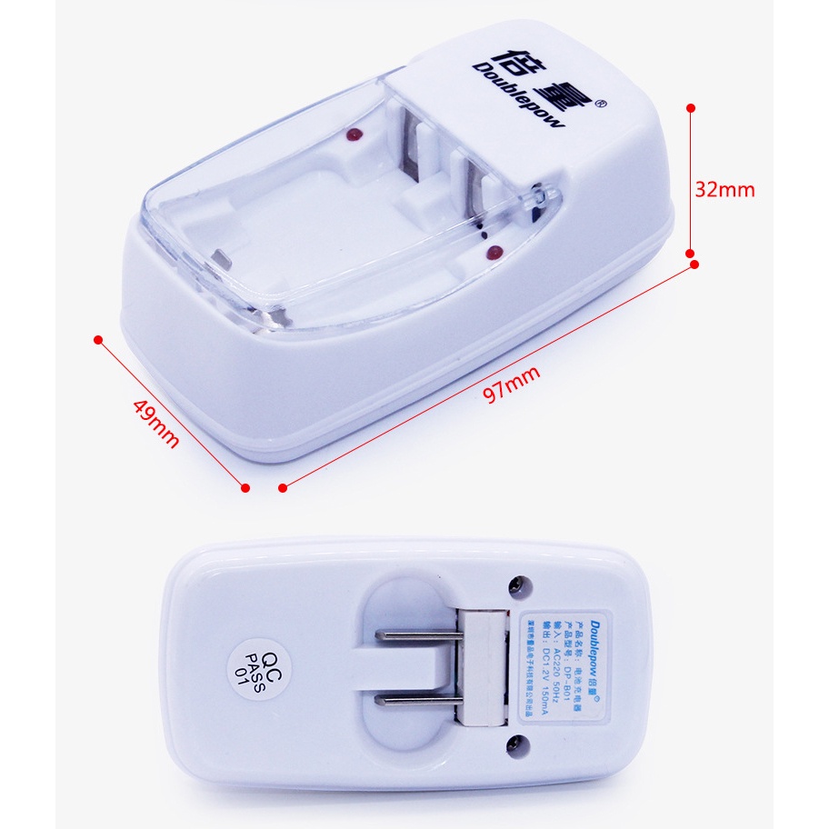 DOUBLEPOW Charger Baterai 2 slot for AA/AAA with 2 PCS AA Battery Rechargeable NiMH 1200mAh - DP-B01 - White