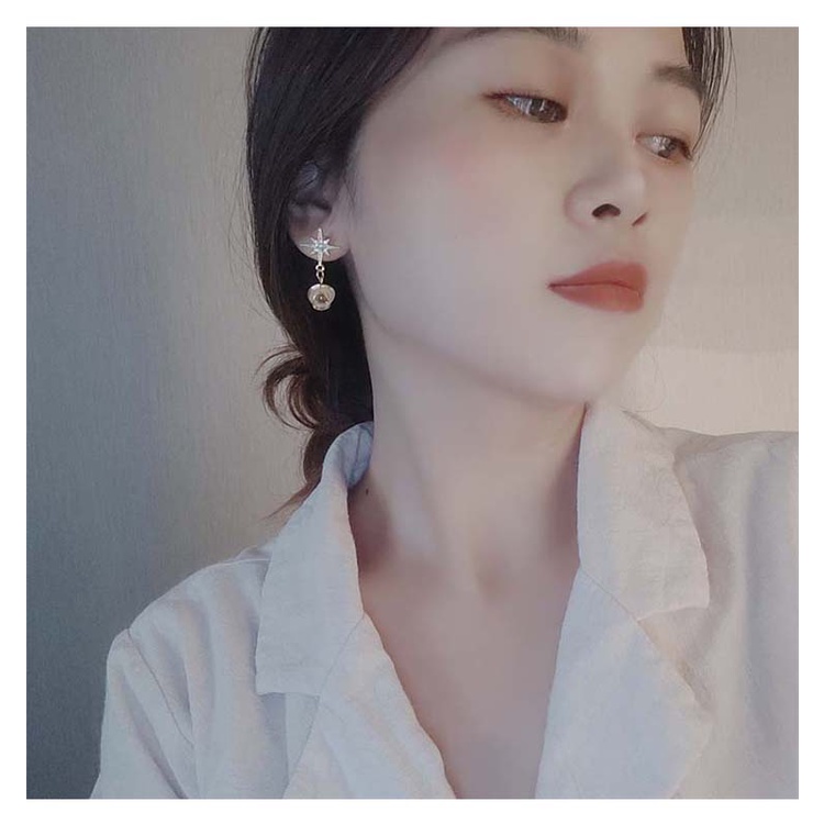 Anting Tusuk Panjang Bentuk Bintang Bahan Sterling Silver 925 Hias Opal + Berlian Imitasi Untuk Wanita