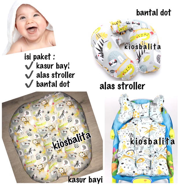 PAKET KADO LAHIRAN BAYI / PERLENGKAPAN BAYI PAKET KASUR BAYI + ALAS STROLLER + BANTAL DOT