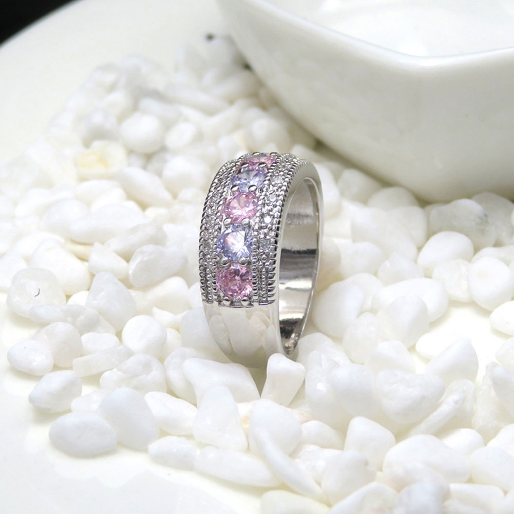 Hu Hu Hu Hu Hu Alat Bantu Pasang Kacamata♡ Cincin Kawin / Tunangan Hias Kristal Cubic Zirconia Warna-Warni Untuk Wanita