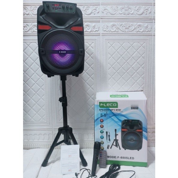 COD SPEAKER BLUETOOTH FLECO F-8805 LED 8.5 INCH X-BASS BONUS  MIC + STAND //SPEAKER KARAOKE F-8805 X-BASS// SALON AKTIF FLECO X-BASS F-8805