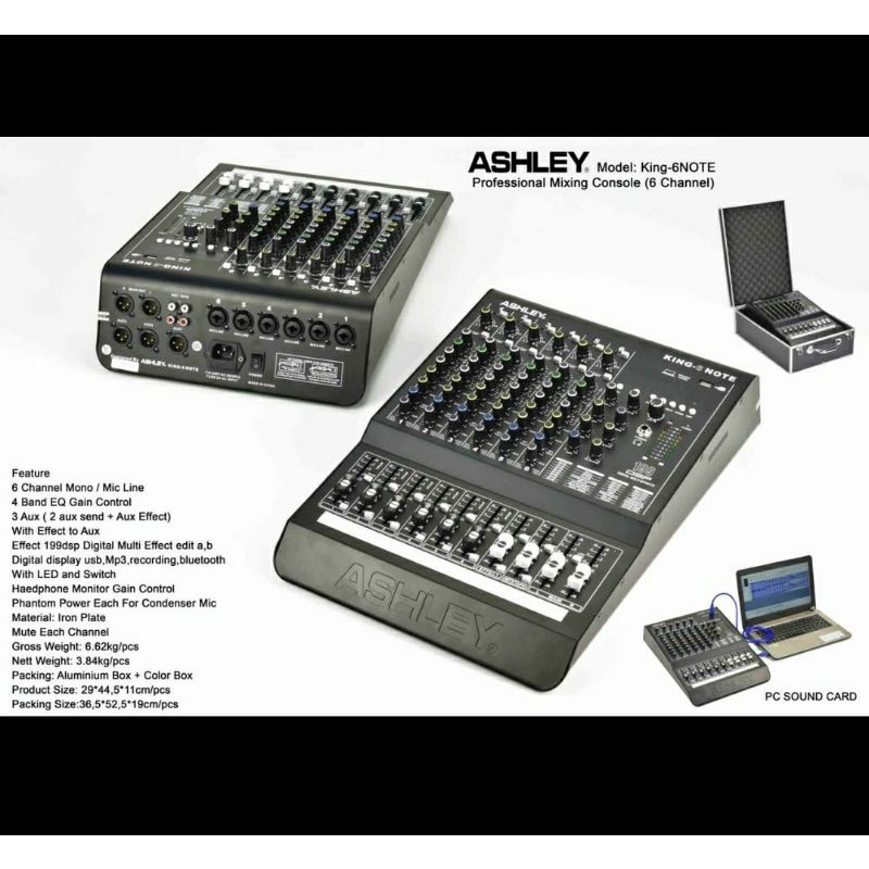 MIXER AUDIO ASHLEY KING6 NOTE/KING 6NOTE 6CH USB-BLUETOOTH-SOINDCARD ORIGINAL FREE HARDCASE/KOPER