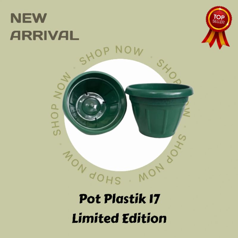 Pot plastik 17, pot anggrek bulan, tebal, tinggi 12, baru, motif cokelat-hijau