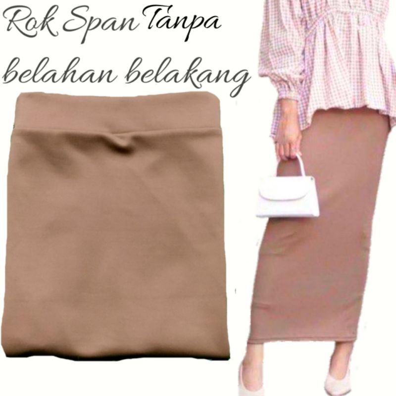 Rok Kerja Wanita Span Scuba Jumbo muat Bb 50kg sampai 80kg-Moca tanpa belahan