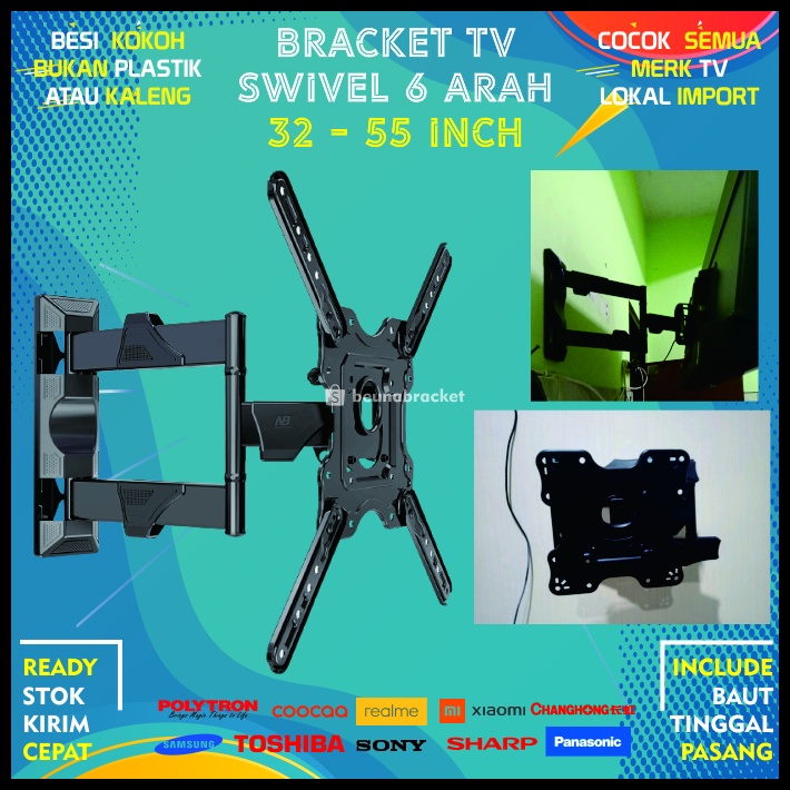 Bracket TV LED LCD 55 43 50 32 40 42 49 Inch Dijamin Cocok 32 - 55 In 6 Arah Universal Breket TV Briket TV Braket TV Gantungan TV Tembok Tempelan TV Dinding BB1 North Bayou P4